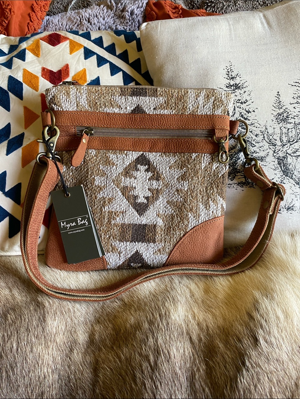 Myra Brown Patterned Crossbody Bag